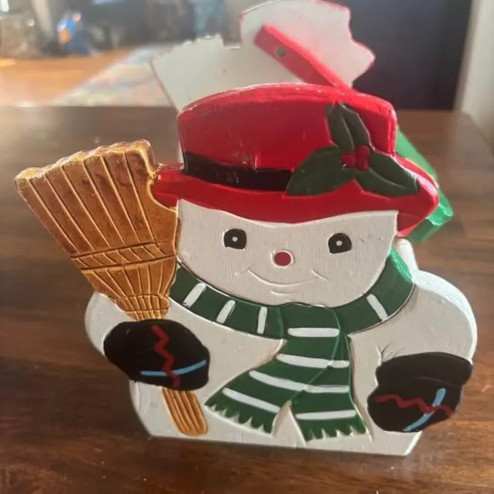 Vintage Wooden Snowman Holiday Basket